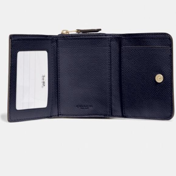 COACH WALLET SMALL TRIFOLD CROSSGRAIN MIDNIGHT BLUE LEATHER WITH COIN POCKET NEW - Picture 7 of 7